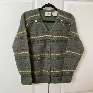 Vintage Northern Reflections Wool Cardigan Womens S Green Nordic Floral Granny